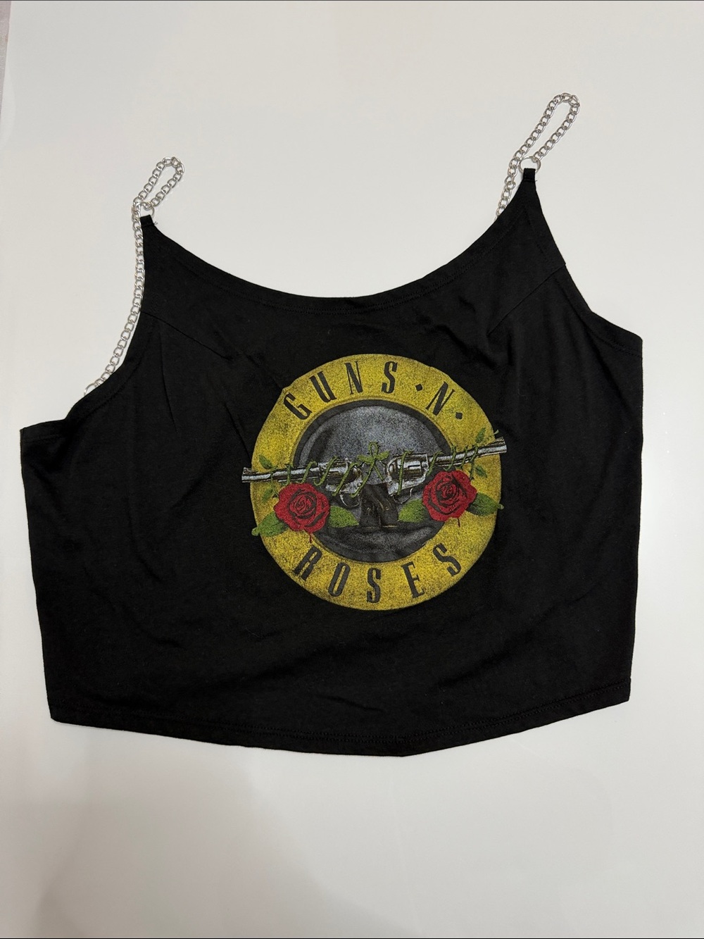 Charlotte Russe Black Guns N' Roses Graphic Crop Top with Chain Straps